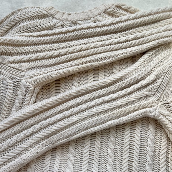 VINCE Wool Cashmere Chunky Cable Knit Sweater Cream Large L Unisex - Picture 9 of 14